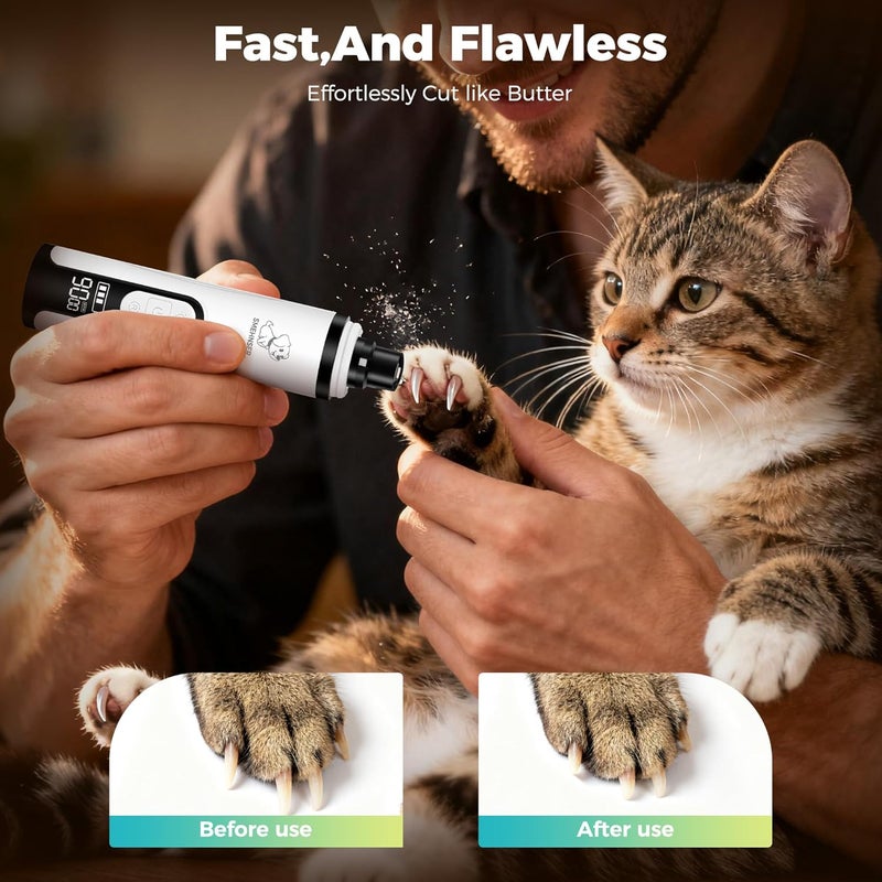 PleySyncz Upgraded Silent Dog Nail Grinder, Cordless Grooming Pro Nail Grinder with 3 Adjustable Speeds & Led Light, Painless Paws Grooming for Small Medium Large Dogs & Cats (2 Replacement Heads) - Image 2